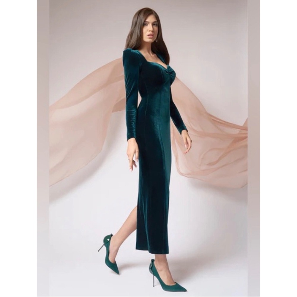 Cristallini Emerald Green Velvet Maxi Evening Gown Size 16